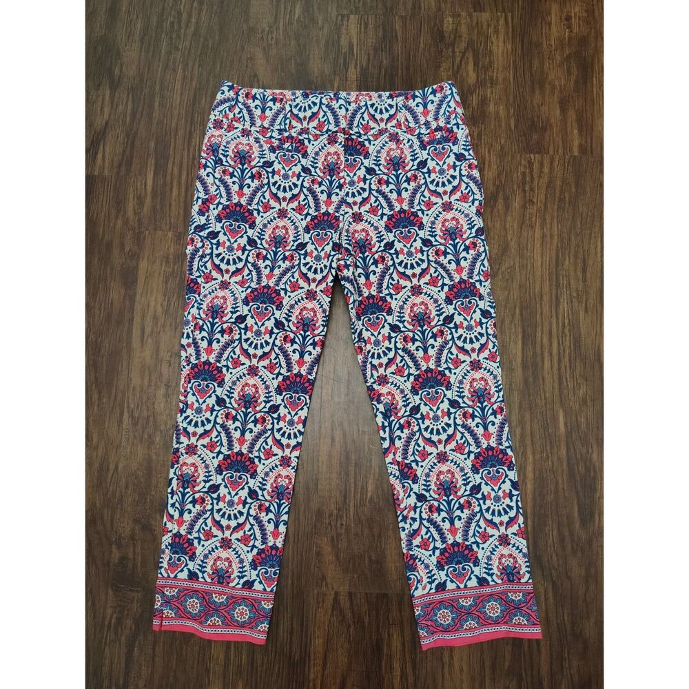Ann Taylor LOFT Marisa Riviera Crop Pants 4 Pink Blue Paisley Stretch Capri - Picture 2 of 6